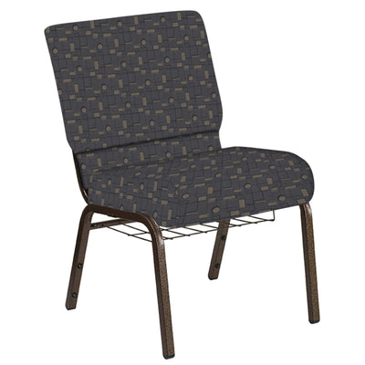 21''W Church Chair in Circuit Fabric with Book Rack - Gold Vein Frame - View 1