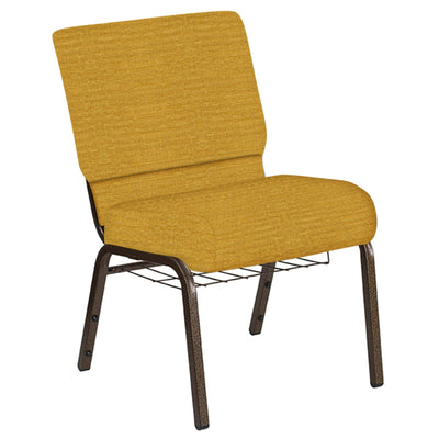 21''W Church Chair in Highlands Fabric with Book Rack - Gold Vein Frame - View 1