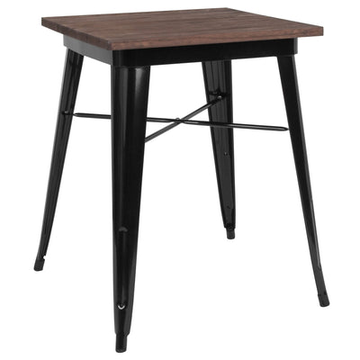 23.5" Square Metal Indoor Table with Rustic Wood Top - View 1