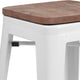 White |#| 24inch High Backless White Metal Counter Height Stool with Square Wood Seat