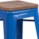 Blue |#| 24inch High Backless Blue Metal Counter Height Stool with Square Wood Seat