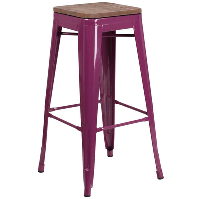 30" High Backless Barstool with Square Wood Seat - View 1