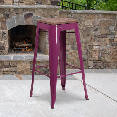 30" High Backless Barstool with Square Wood Seat - View 2