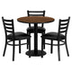 30inch Round Walnut Laminate Table Set with 3 Metal Chairs - Black Vinyl Seat