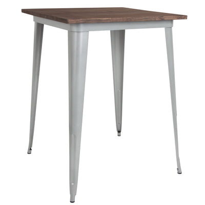 31.5" Square Metal Indoor Bar Height Table with Rustic Wood Top - View 1