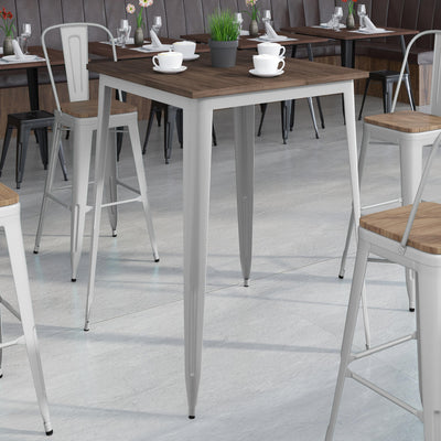 31.5" Square Metal Indoor Bar Height Table with Rustic Wood Top - View 2