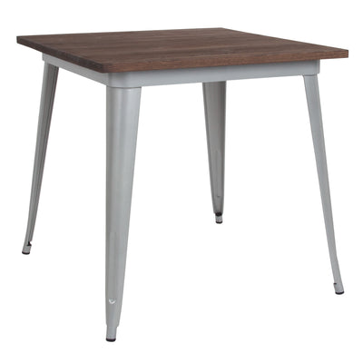 31.5" Square Metal Indoor Table with Rustic Wood Top - View 1