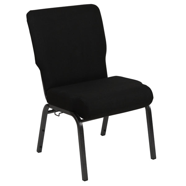 Black Fabric/Silver Vein Frame |#| 20.5inch Black Molded Foam Stacking Church Chair