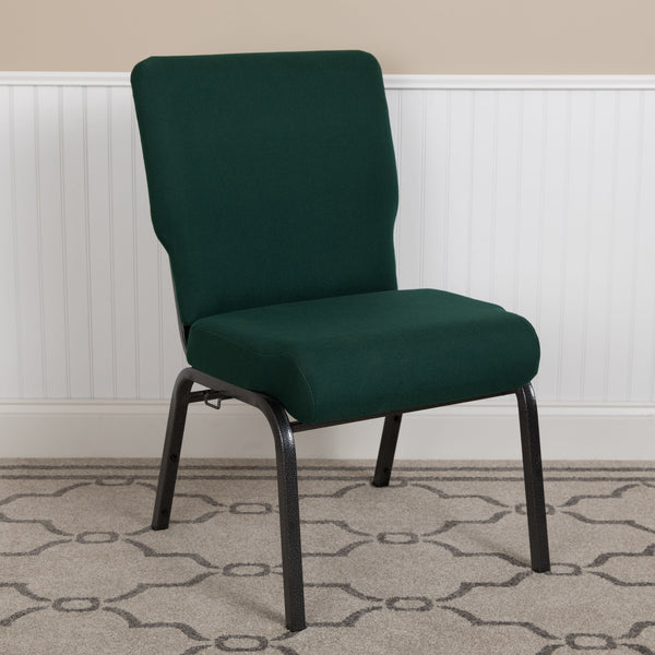 Hunter Green Fabric/Silver Vein Frame |#| 20.5inch Hunter Molded Foam Stacking Church Chair