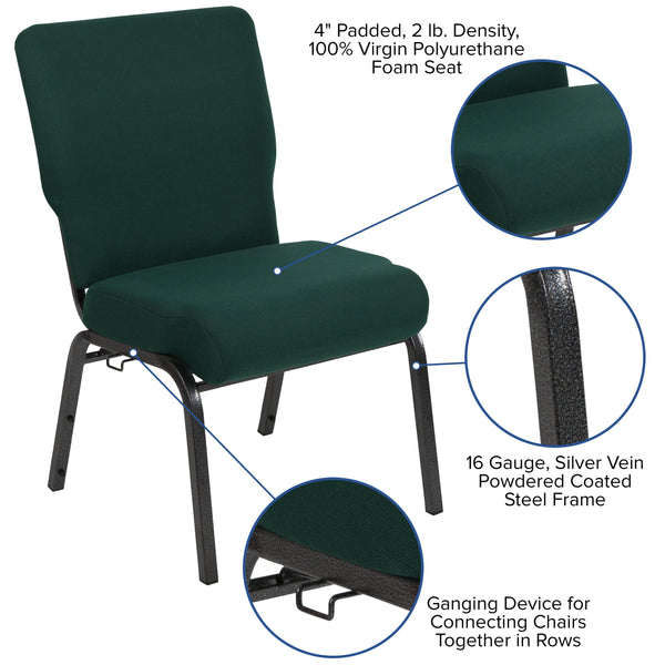 Hunter Green Fabric/Silver Vein Frame |#| 20.5inch Hunter Molded Foam Stacking Church Chair