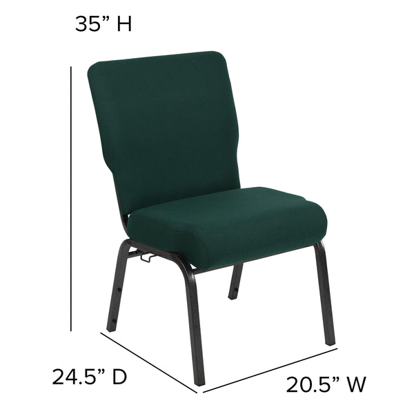 Hunter Green Fabric/Silver Vein Frame |#| 20.5inch Hunter Molded Foam Stacking Church Chair