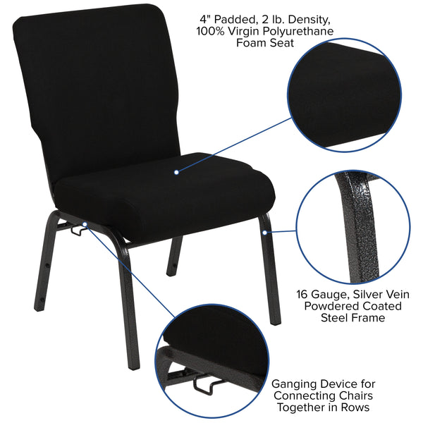 Black Fabric/Silver Vein Frame |#| 20.5inch Black Molded Foam Stacking Church Chair