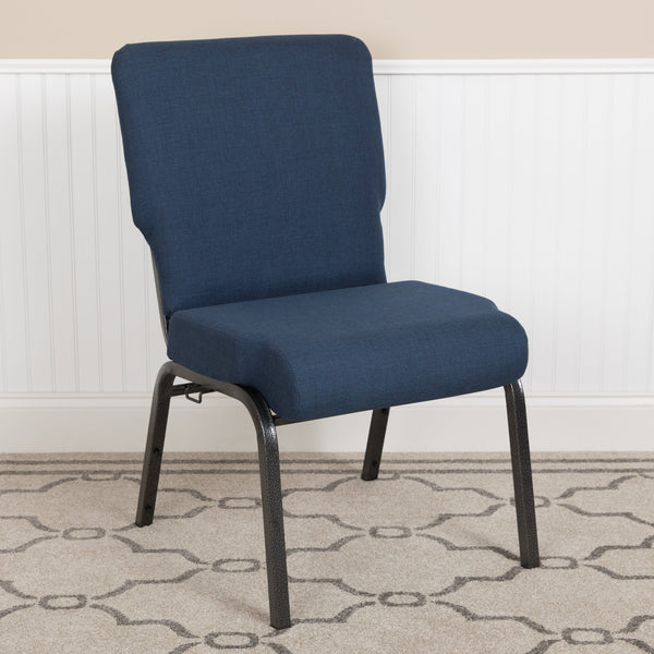 Navy Fabric/Silver Vein Frame |#| 20.5inch Navy Molded Foam Stacking Church Chair