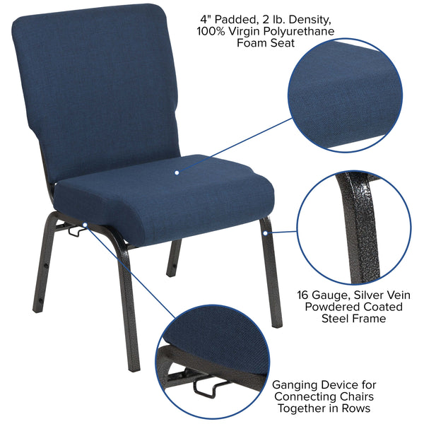 Navy Fabric/Silver Vein Frame |#| 20.5inch Navy Molded Foam Stacking Church Chair