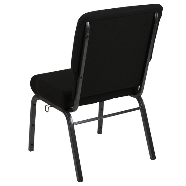 Black Fabric/Silver Vein Frame |#| 20.5inch Black Molded Foam Stacking Church Chair