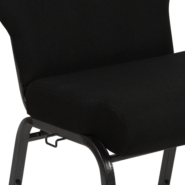 Black Fabric/Silver Vein Frame |#| 20.5inch Black Molded Foam Stacking Church Chair