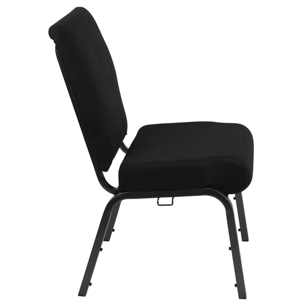 Black Fabric/Silver Vein Frame |#| 20.5inch Black Molded Foam Stacking Church Chair