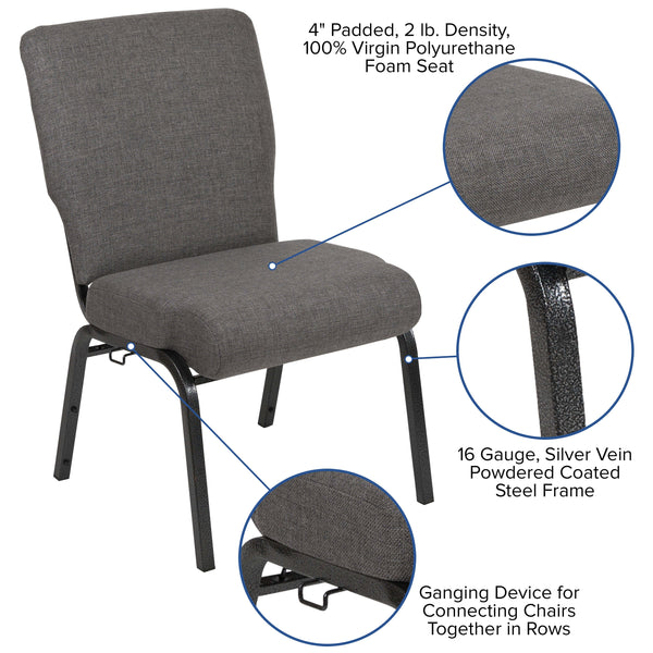 Charcoal Gray Fabric/Silver Vein Frame |#| 20.5inch Charcoal Molded Foam Stacking Church Chair