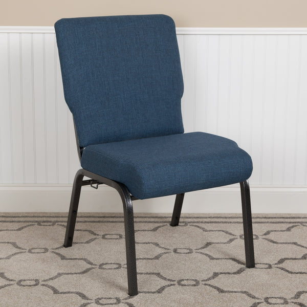 Blue Fabric/Silver Vein Frame |#| 20.5inch Blue Molded Foam Stacking Church Chair