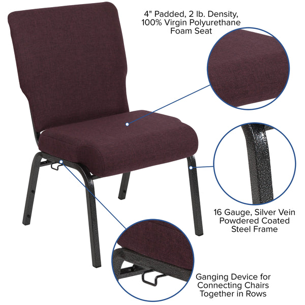 Grape/Amethyst Fabric/Silver Vein Frame |#| 20.5inch Grape Molded Foam Stacking Church Chair