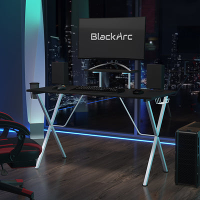 BlackArc Division X Gaming Desk with Laminate Top and Steel Frame - Detachable Cupholder, Headphone Hook & Smartphone/Monitor Stand - View 2
