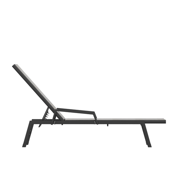 Gray |#| All-Weather Textilene Adjustable Chaise Lounge Chair with Arms - Black/Gray