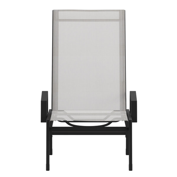 Gray |#| All-Weather Textilene Adjustable Chaise Lounge Chair with Arms - Black/Gray