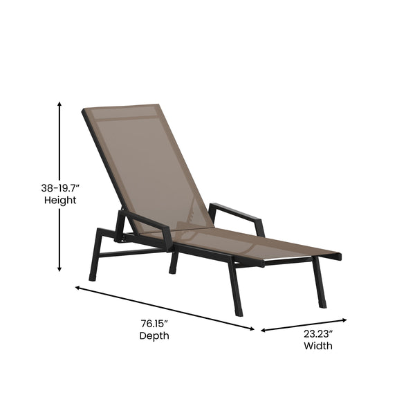 Brown |#| All-Weather Textilene Adjustable Chaise Lounge Chair with Arms - Black/Brown