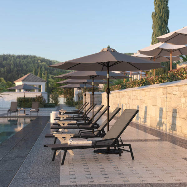 Brown |#| All-Weather Textilene Adjustable Chaise Lounge Chair with Arms - Black/Brown