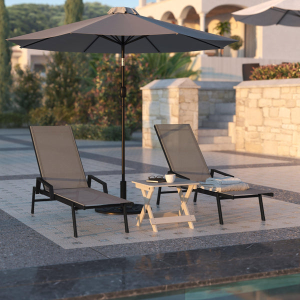 Brown |#| All-Weather Textilene Adjustable Chaise Lounge Chair with Arms - Black/Brown