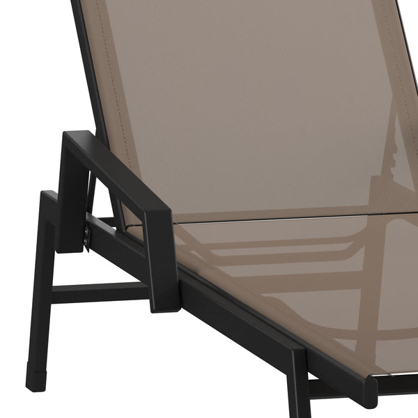 Brown |#| All-Weather Textilene Adjustable Chaise Lounge Chair with Arms - Black/Brown