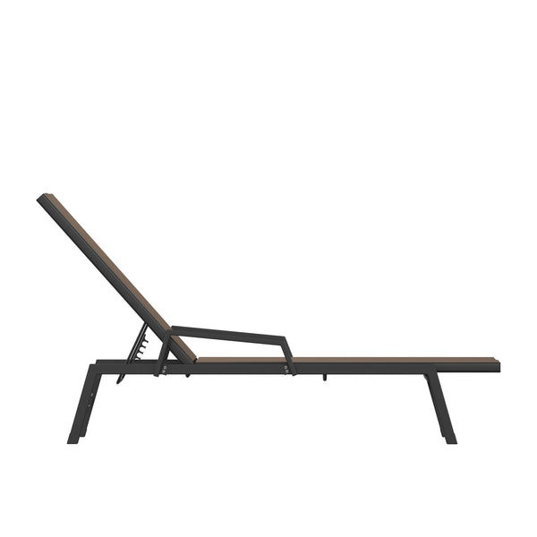 Brown |#| All-Weather Textilene Adjustable Chaise Lounge Chair with Arms - Black/Brown