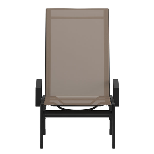 Brown |#| All-Weather Textilene Adjustable Chaise Lounge Chair with Arms - Black/Brown