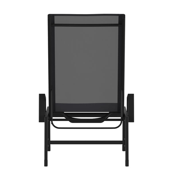 Black/Black |#| All-Weather Textilene Adjustable Chaise Lounge Chair with Arms - Black/Black