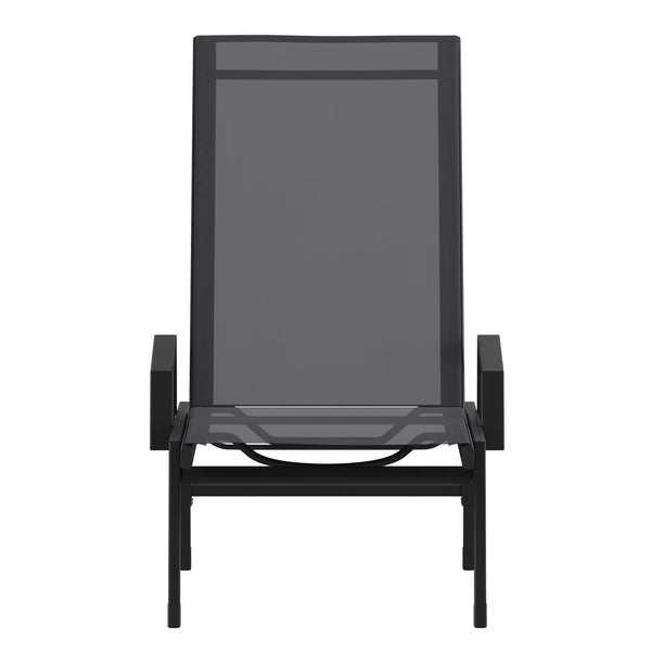 Black/Black |#| All-Weather Textilene Adjustable Chaise Lounge Chair with Arms - Black/Black