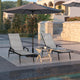 Gray |#| All-Weather Textilene Adjustable Chaise Lounge Chair with Arms - Black/Gray