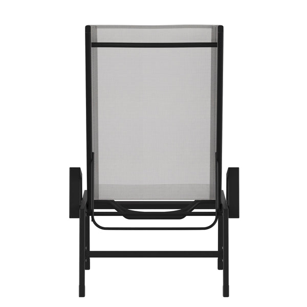 Gray |#| All-Weather Textilene Adjustable Chaise Lounge Chair with Arms - Black/Gray