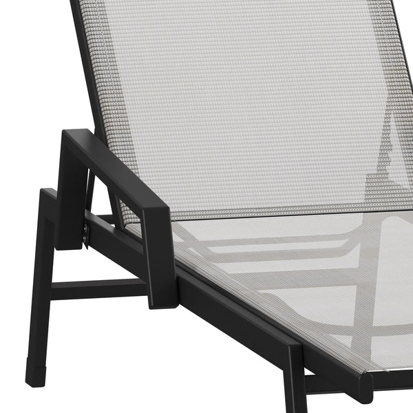 Gray |#| All-Weather Textilene Adjustable Chaise Lounge Chair with Arms - Black/Gray