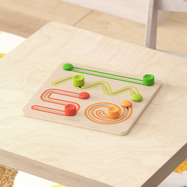 Commercial Grade Wooden STEM Sliding Shapes Learning Board-Natural/Multicolor