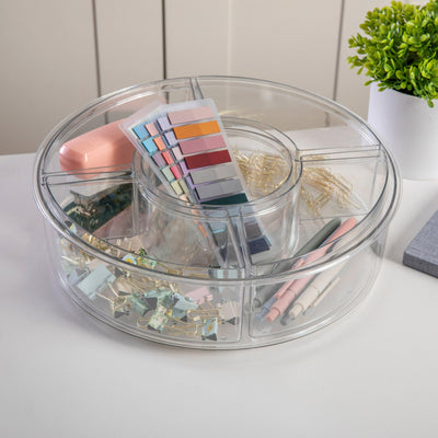 Brody Divided Lazy Susan Organizer with 5 Removable Bins, Plastic 360° Rotating Desk Storage Organizer - View 2