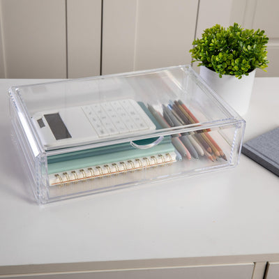 Brody Plastic Stackable Office Desktop Organizer Box with Drawer - View 2