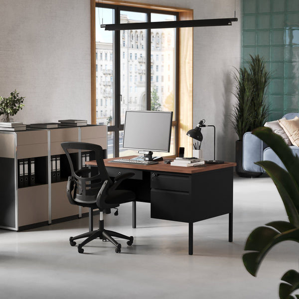Walnut |#| Commercial Right Side Single Pedestal Desk-3 Locking Drawers in Walnut-30x48