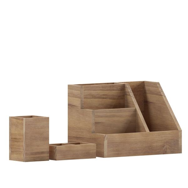 Rustic Brown |#| Rustic Brown Wooden 3 Piece Organization Set for Desktop, Tables, or Vanity