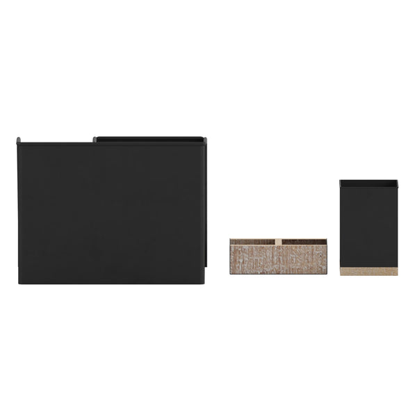 Black |#| Black Finish Metal and Rustic Wood 3 Piece Desktop or Vanity Organizer Set