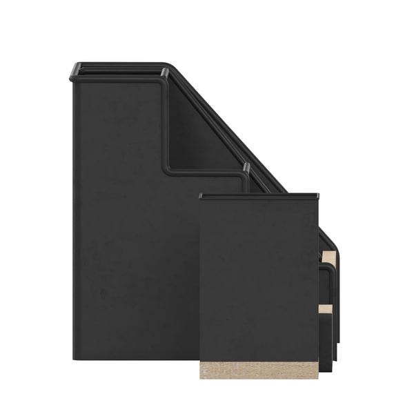 Black |#| Black Finish Metal and Rustic Wood 3 Piece Desktop or Vanity Organizer Set