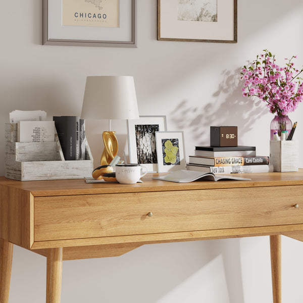 White Wash |#| Whitewashed Wooden 3 Piece Organization Set for Desktop, Tables, or Vanity