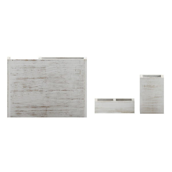 White Wash |#| Whitewashed Wooden 3 Piece Organization Set for Desktop, Tables, or Vanity