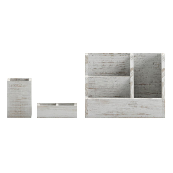 White Wash |#| Whitewashed Wooden 3 Piece Organization Set for Desktop, Tables, or Vanity