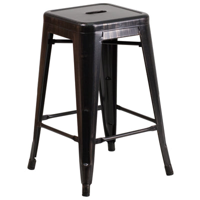 Commercial Grade 24" High Backless Metal Indoor-Outdoor Counter Height Stool with Square Seat - View 1