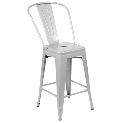 Commercial Grade 24" High Metal Indoor-Outdoor Counter Height Stool with Back - View 1